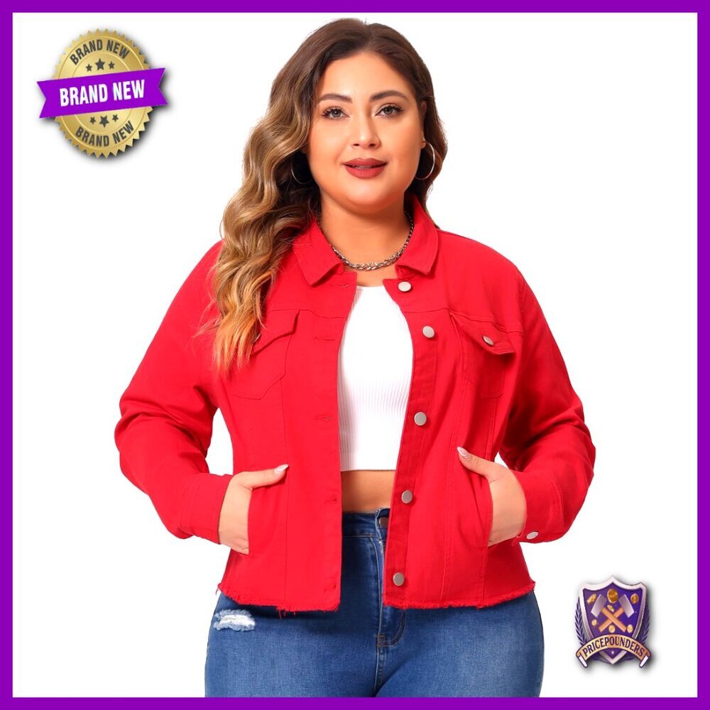 Distressed Denim Jacket Plus Size Classic Frayed Hem Casual Outerwear